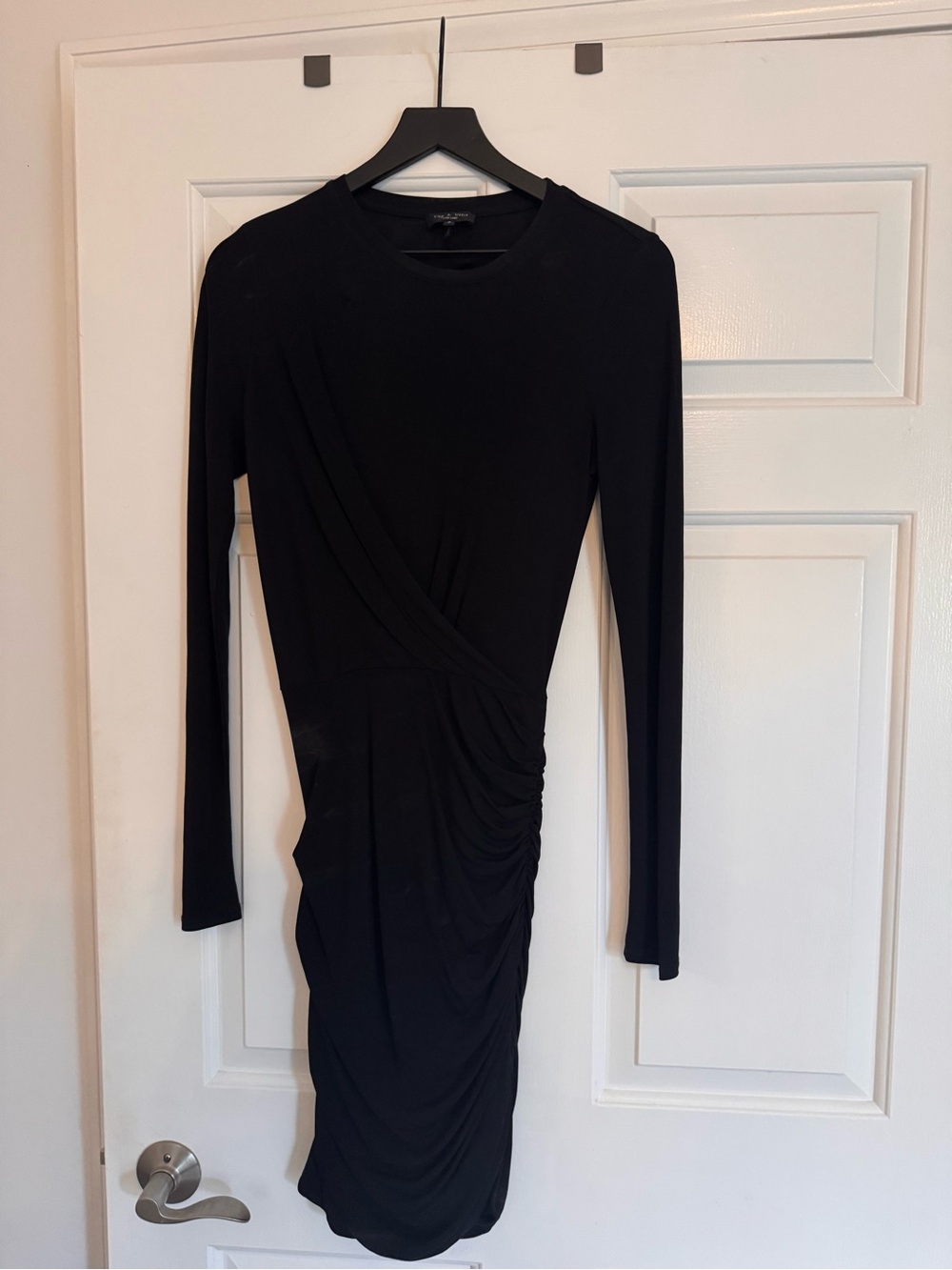 rag & bone Black Long-Sleeve Ruched Wrap-Style Dress